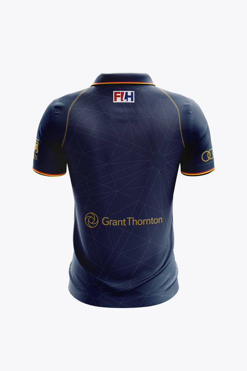 Official Belgium Men Polo Jersey 2026 Edition | Navy Men's navy polo jersey with gold trim and front sponsor logos