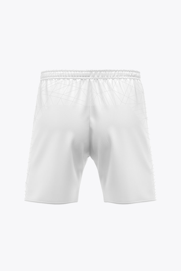 Men's white football shorts, geometric pattern and elastic waistband
