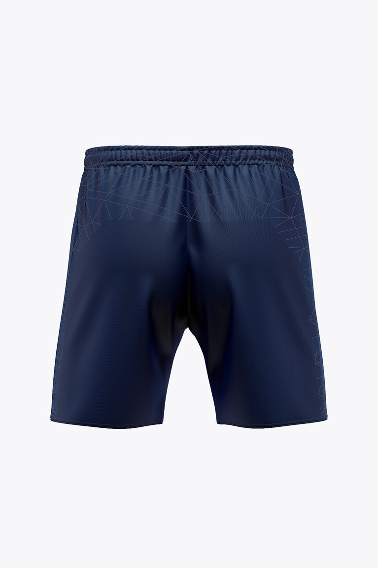 Men's Belgium navy football shorts with elastic waistband, back view