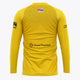 Women's yellow goalkeeper long-sleeve jersey, back view with sponsor logo and patterned print