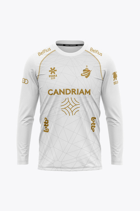 Official Belgium Goal Keeper Tee Long Sleeves 2026 Edition - Men | White White long-sleeve goalkeeper jersey with gold graphics and sponsor logos