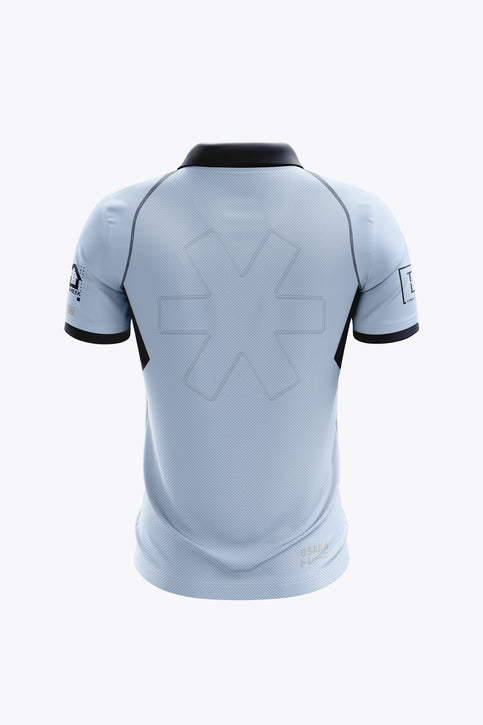 Udenhout Men Polo Jersey - Sky Blue Men's sky blue polo jersey with dark collar, button placket, front sponsor logos