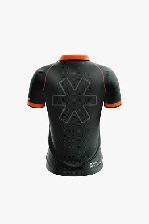 Were Di Kids Polo Jersey - Dark Green Kids dark green polo jersey with orange collar, placket, and sleeve trim