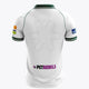 Women's white polo jersey with green collar, back star graphic, PETREBELS logo