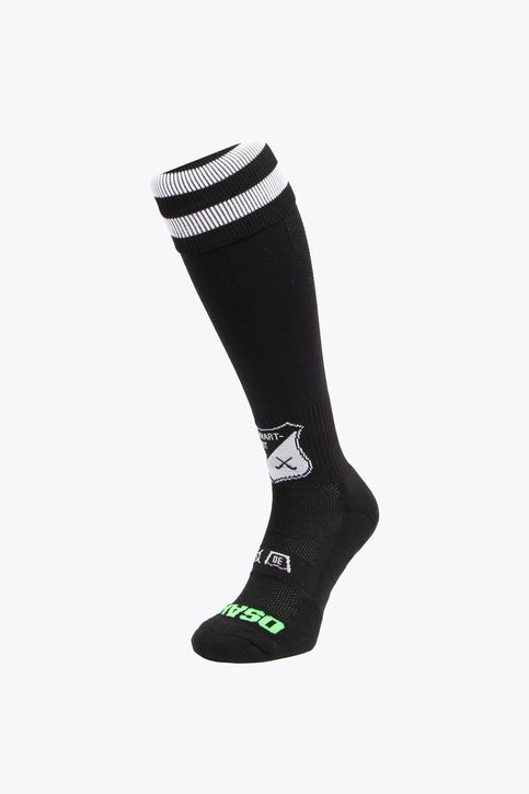 HC Zwart Wit Field Hockey Socks - Black HC Zwart Wit Field Hockey Socks with Osaka logo in green. Front view