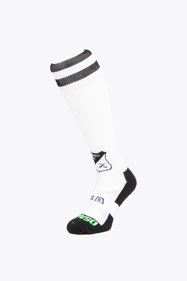 HC Zwart Wit Field Hockey Socks with Osaka logo in green. Front view
