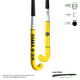 Hockey stick with white shaft and bright yellow curved blade