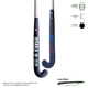 Dark blue hockey stick with red lines and blue star symbols on the blade