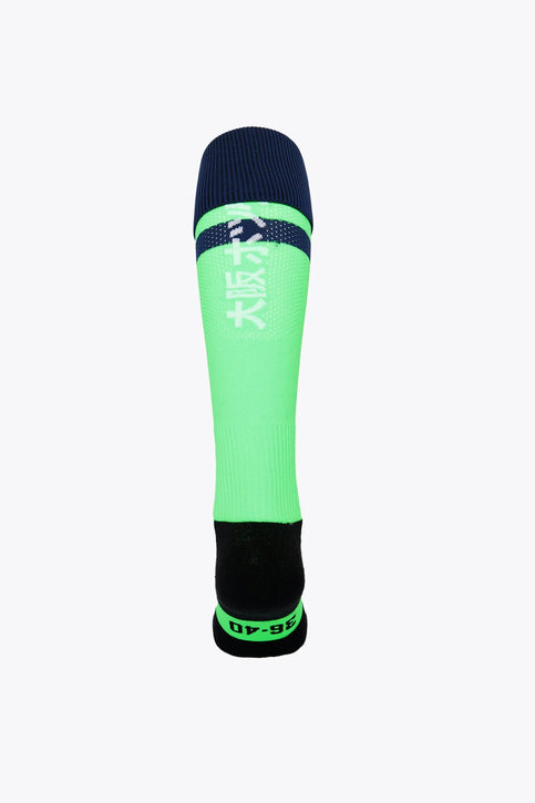 Hoegaarden Field Hockey Socks - Green Hoegaarden Field Hockey Socks in navy and green with Osaka logo in green. Front view