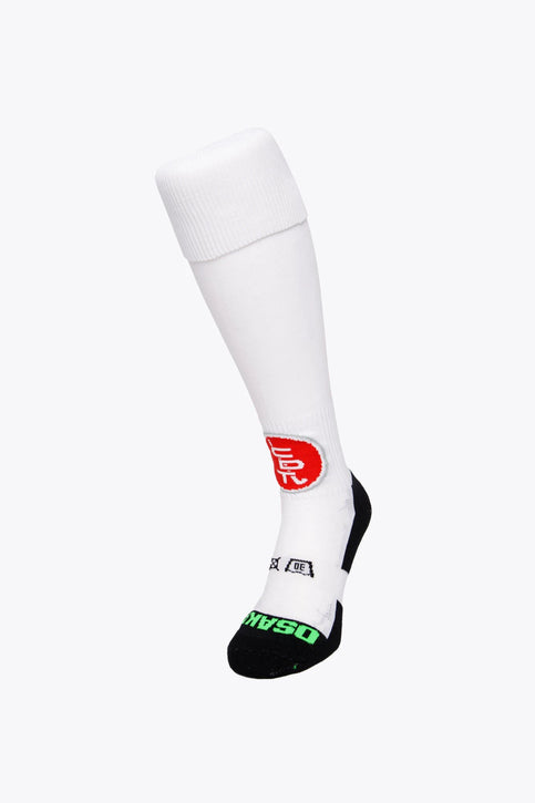 CD Terrassa Field Hockey Socks - White CD Terrassa Field Hockey Socks in white with Osaka logo in green. Front view