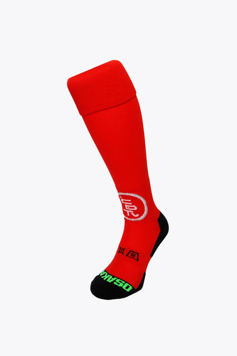 CD Terrassa Field Hockey Socks - Red CD Terrassa Field Hockey Socks in red with Osaka logo in green. Front view