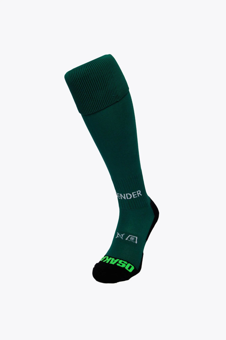 Dender Field Hockey Socks in dark green with Osaka logo in green. Front view
