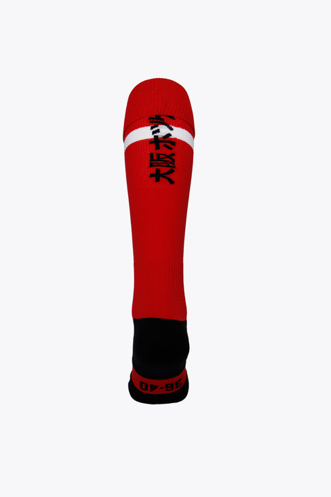 ETV Field Hockey Socks - Red ETV Field Hockey Socks in red with Osaka logo in green. Front view