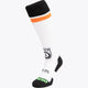 MHCO Field Hockey Socks in white and orange with Osaka logo in green. Front view