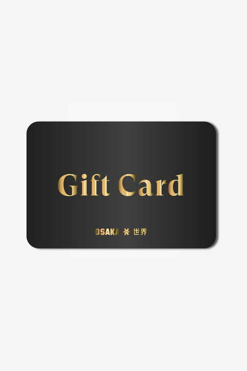 Digital Gift Card Osaka black gift card with letters and logo in gold.