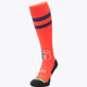 KHC Brugge Field Hockey Socks in red and navy with Osaka logo in green. Front view