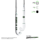 Ice hockey stick with white shaft, green star graphics, curved white blade