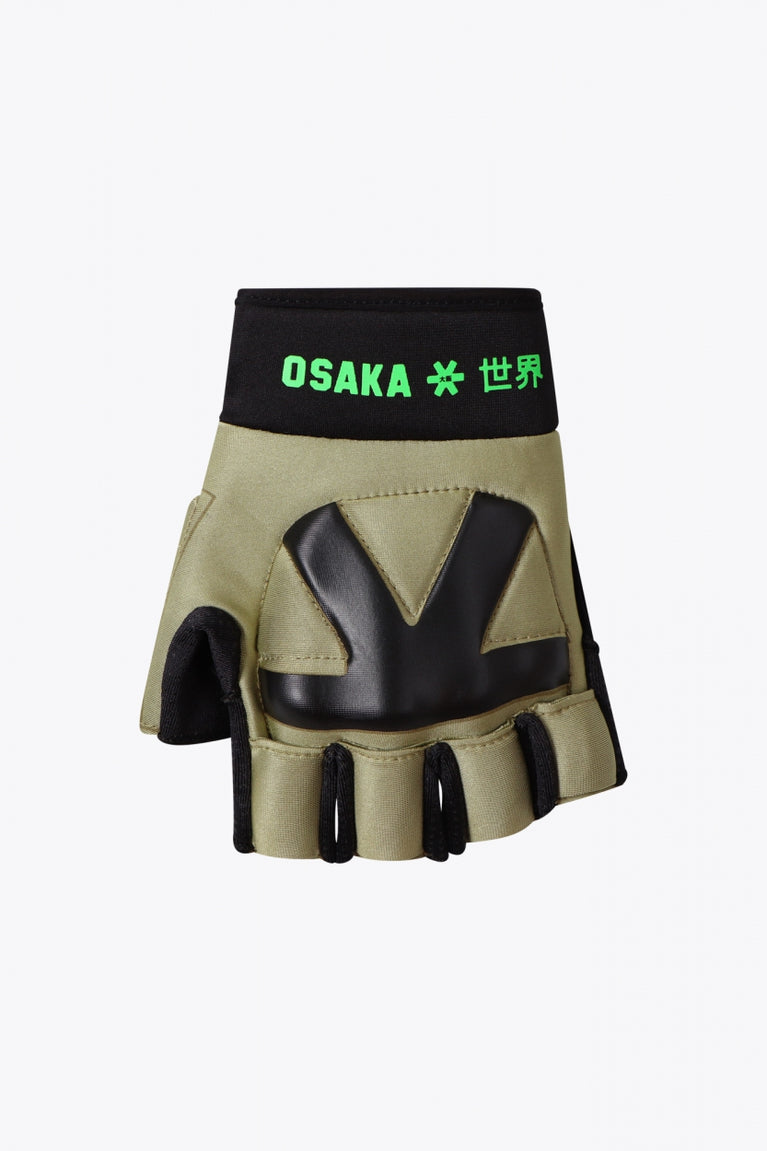 Osaka olive Armadillo glove with logo in green. Top view