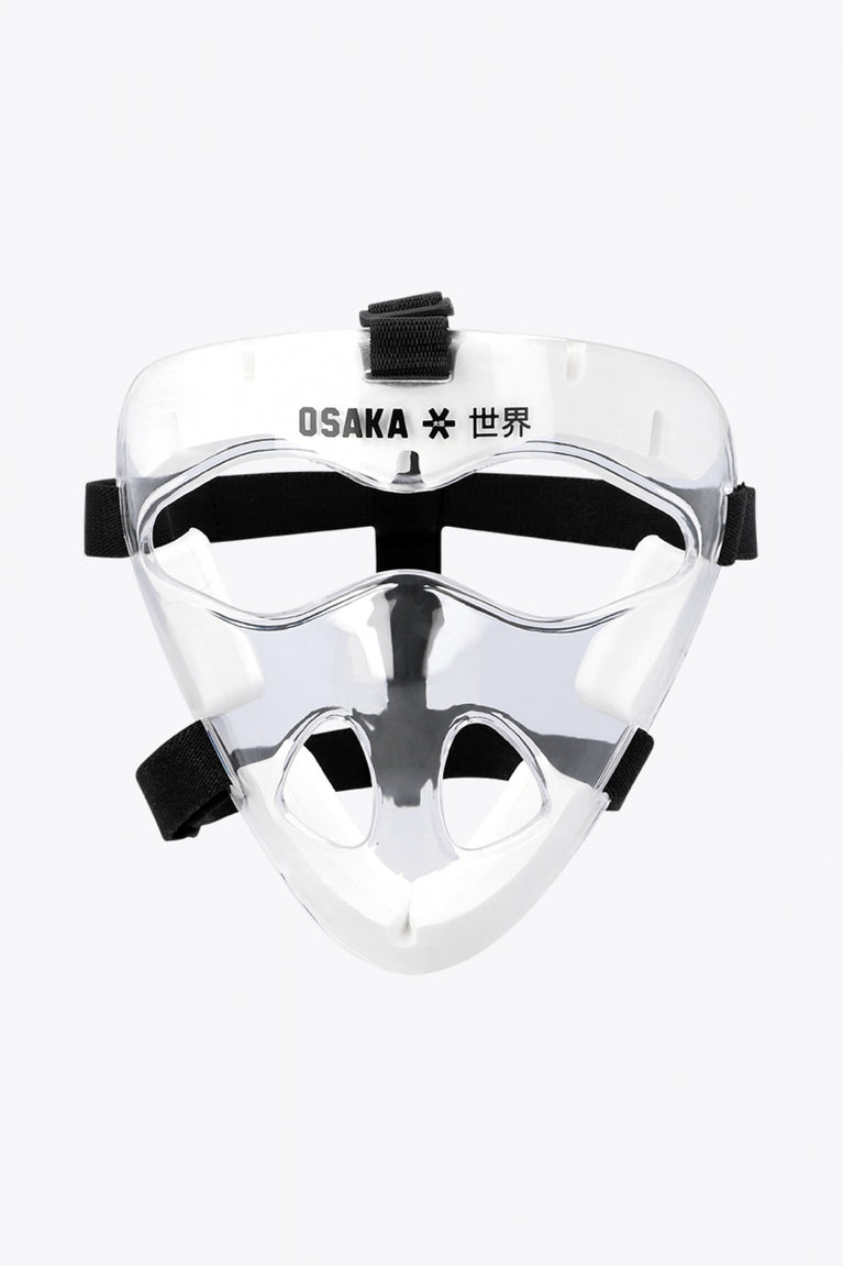 Osaka face mask no color with logo in black. Front view