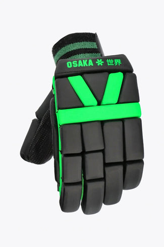 Farbiger Innenhandschuh Osaka indoor glove iconic black with green logo. top view