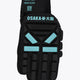 Indoor hockey glove, right hand, black with teal foam protection panels