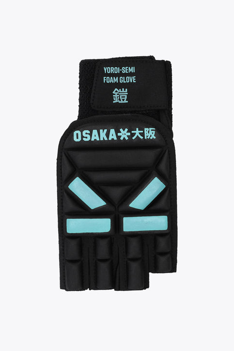 Left hockey glove, black with Blue Topaz foam pads and thumb guards