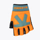 Orange and teal hockey arm guard with black cuff and Osaka logo lettering