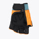 Orange, teal, and black hockey arm guard with padded side flap and strap closure