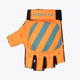 Orange hockey glove with blue-gray diagonal stripes, black cuff and fingerless design