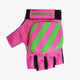 Hockey glove, pink with wild lime green stripes and black finger pads
