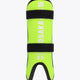 Kids lime green shin guard with black straps and visible OSAKA logo