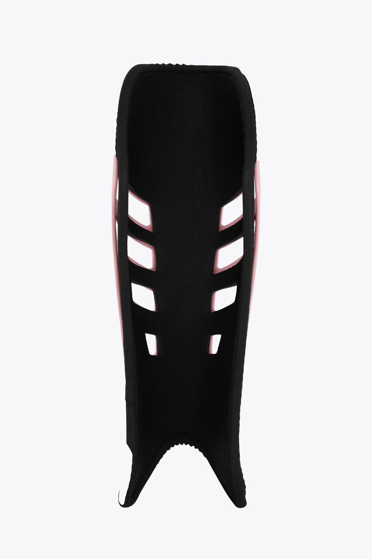 Yibbi Elite hockey shinguard, black shell with cutout vent design and foot guard