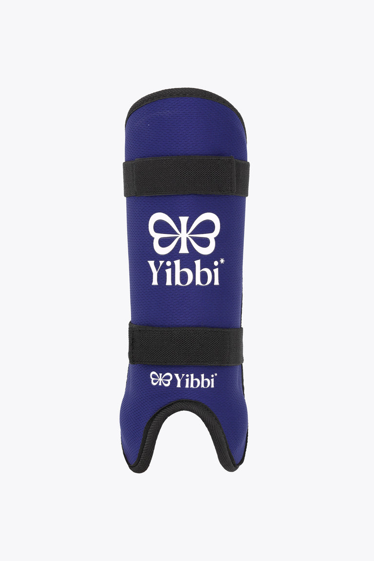 Yibbi kids’ shin guards, deep sea navy with black straps and front logo.