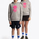Boy and girl wearing the Osaka kids hoodie in grey with pink star logo. Front full view