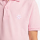 Osaka kids polo in cotton pink with logo in white. Detail view logo