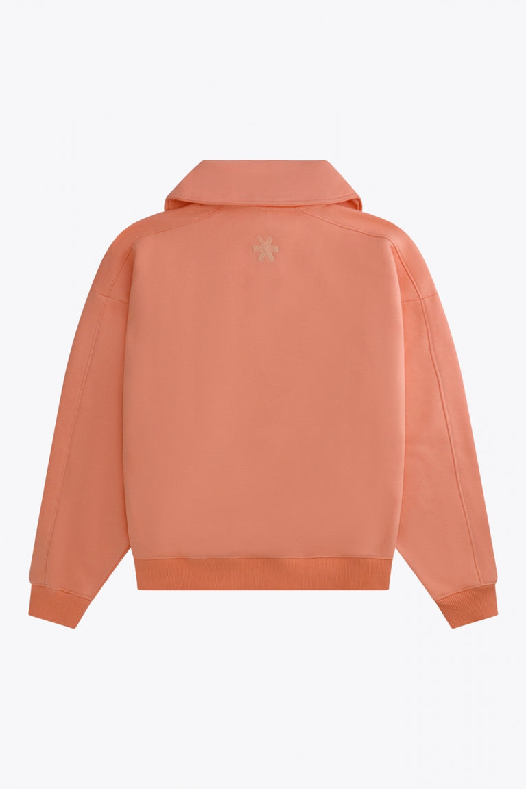 Osaka women half zip sweater in peach with white logo. Back flatlay view
