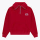 Osaka women half zip sweater in red with white logo. Front flatlay view