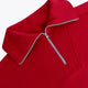 Osaka women half zip sweater in red with white logo. Front flatlay detail neck view