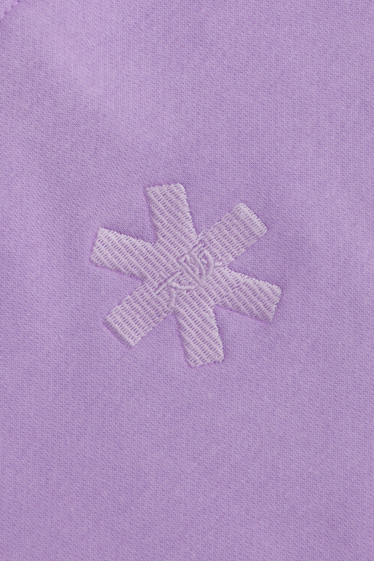 Osaka women half zip sweater in light purple with white logo. Detail back logo view
