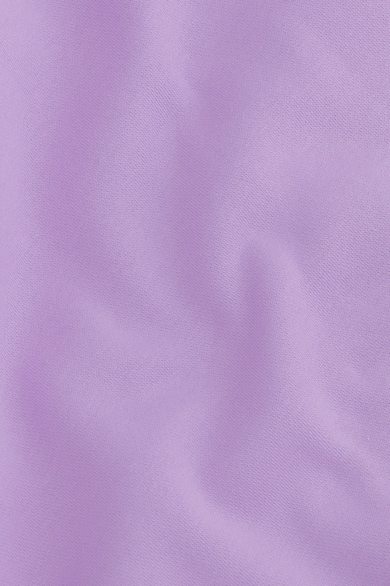 Osaka women half zip sweater in light purple with white logo. Detail fabric view