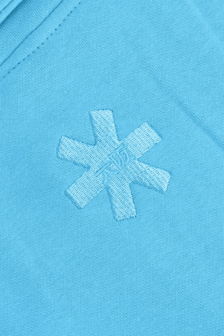 Osaka women half zip sweater in light blue with white logo. Back logo view