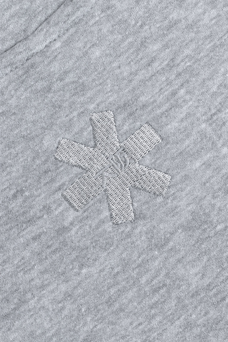 Osaka women half zip sweater in heather grey with white logo. Detail back logo view