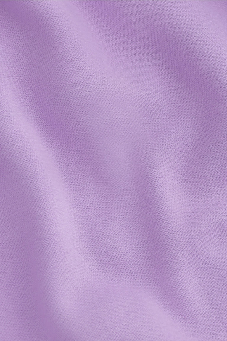 Osaka women hoodie in light purple with white logo. detail fabric view