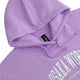 Osaka women hoodie in light purple with white logo. Front flatlay detail cap view