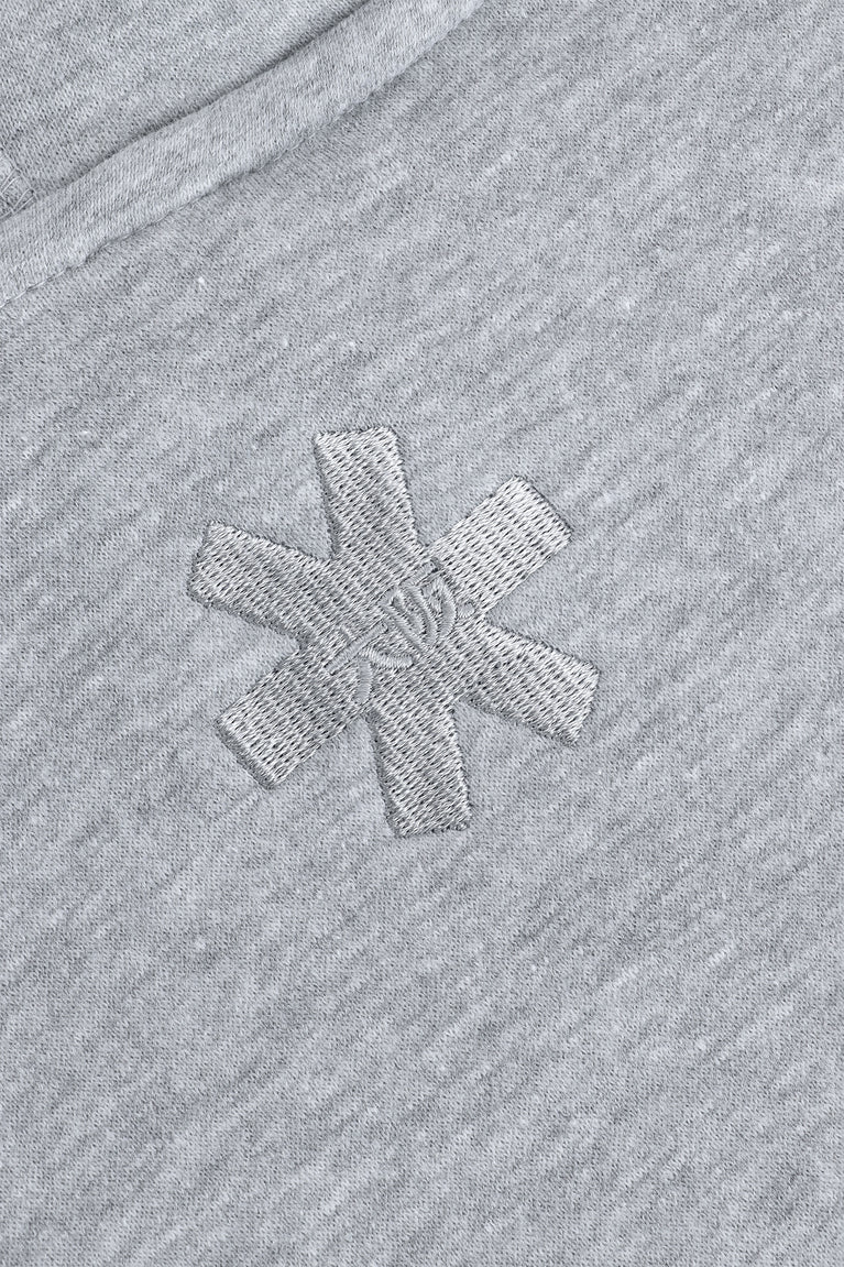 Osaka women hoodie in heather grey with white logo. Back logo detail view