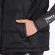 Osaka women padded gilet in black with white logo. Front detail sleeve view