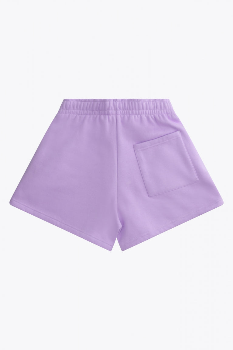 Osaka women shorts in light purple with logo in white. Back flatlay view