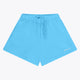 Osaka women shorts in light blue with logo in white. Front flatlay view