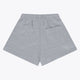 Osaka women shorts in heather grey with logo in white. Back flatlay view