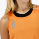 Osaka women singlet in orange with logo in grey. Front detail neck view
